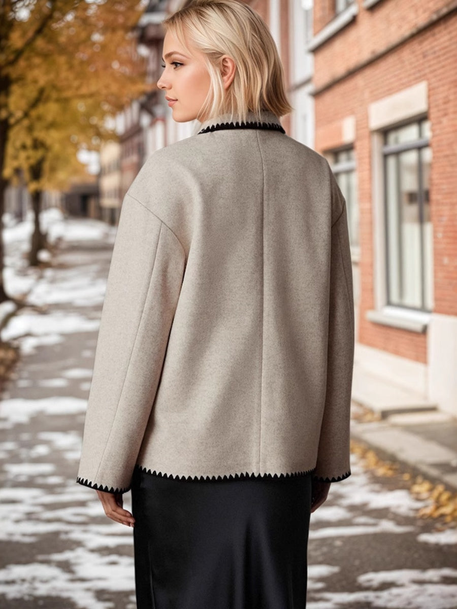 Liber Autumn women's contrast color button pocket patchwork jacket