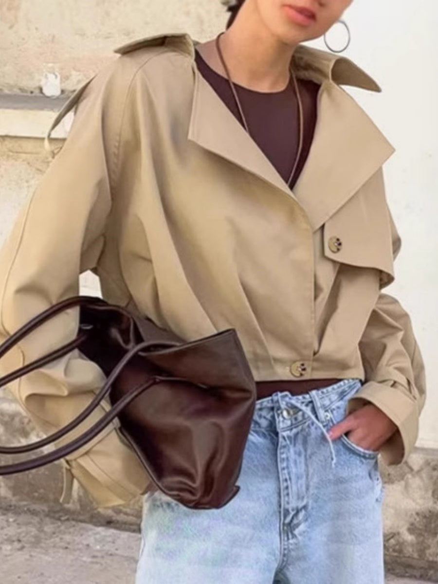 Short Button Decoration Lapel Trench Coat