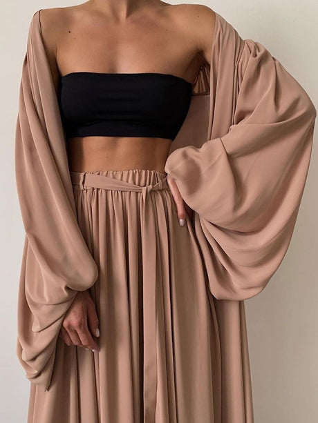 Lace-up Loose Solid Color Multi-piece Set