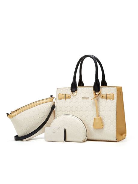 Color-blocked Embossed Tote Bag Set (4 Pieces)