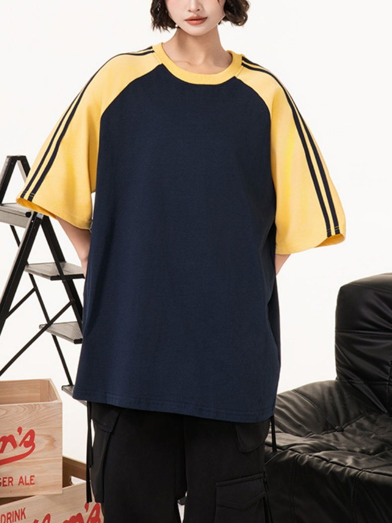 Stripes Patchwork Cooling Sensation Color-blocked T-shirts