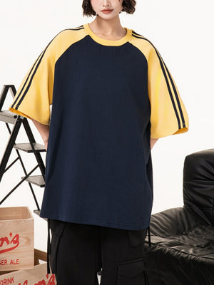 Stripes Patchwork Cooling Sensation Color-blocked T-shirts