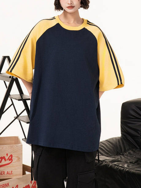 Stripes Patchwork Cooling Sensation Color-blocked T-shirts