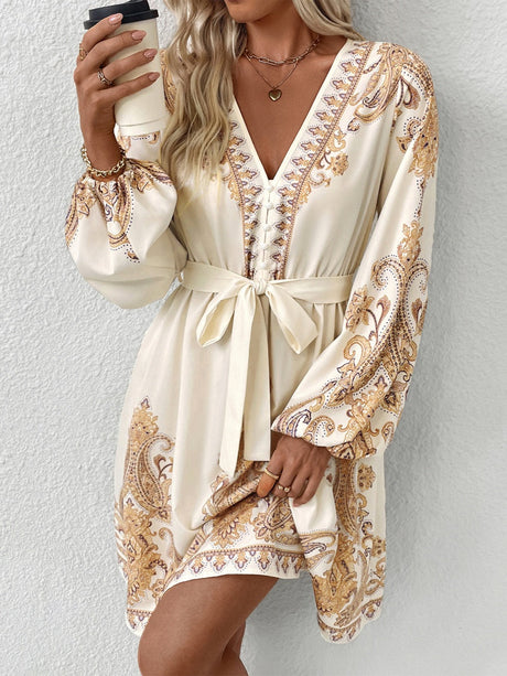 Printed Long Sleeve Mini&Short Dresses