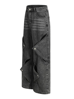 Punk Distressed Washed Patchwork Denim Pants
