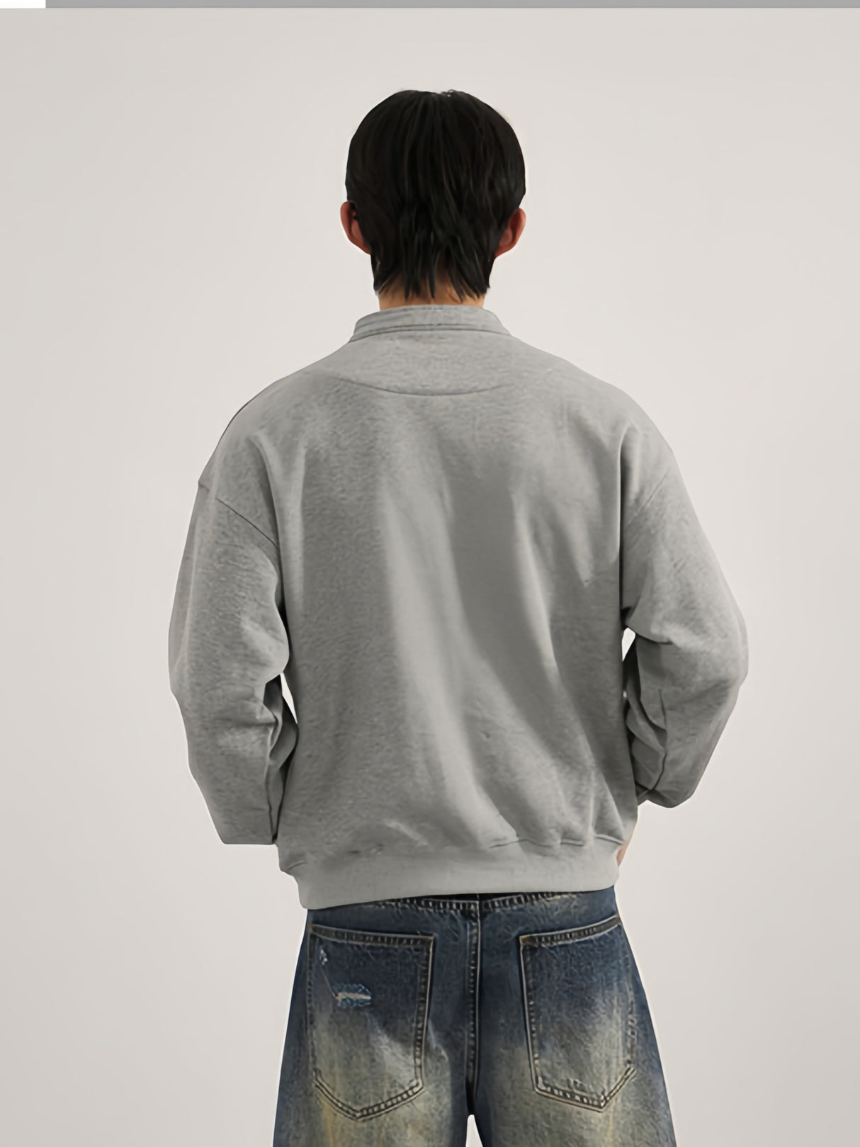 Retro Loose Boxy Short Half Zipper Crew Neck Sweatshirt