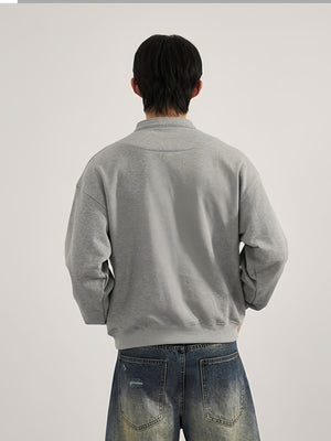 Retro Loose Boxy Short Half Zipper Crew Neck Sweatshirt