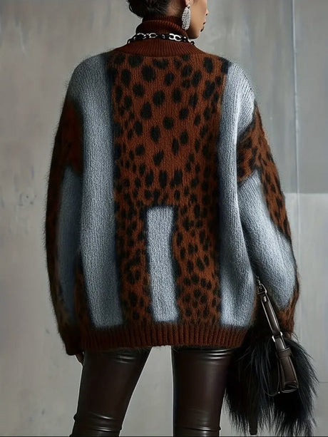 Leopard Print Knitting Loose-fit Sweaters