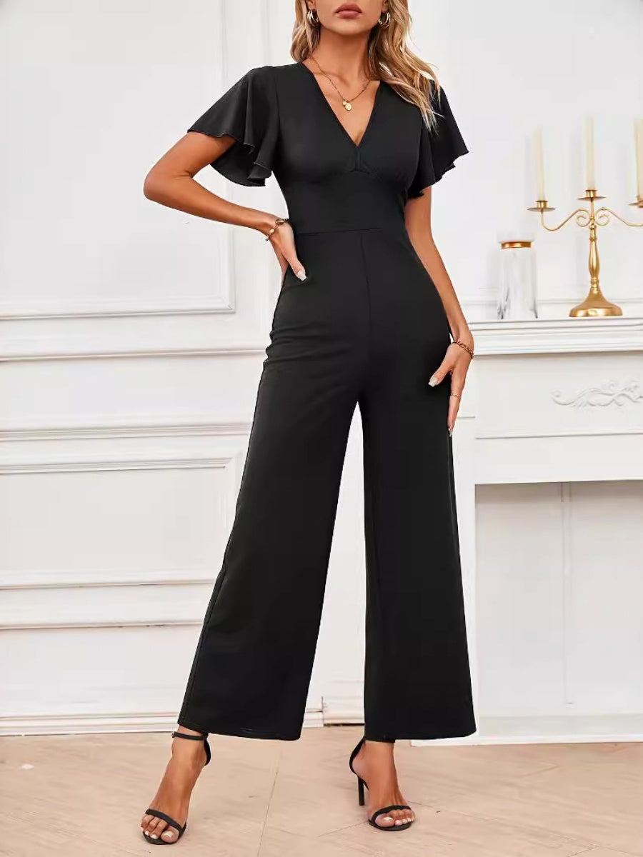 Flying Sleeves Straight-leg Pants Ruffle Jumpsuits