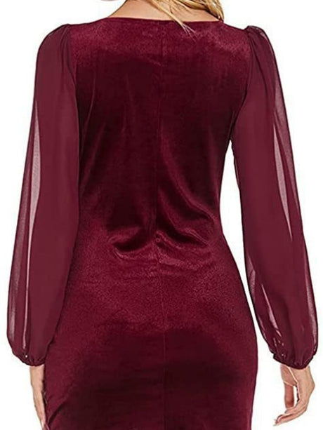 Spliced Korean Velvet V-neck Short Bodycon Dress