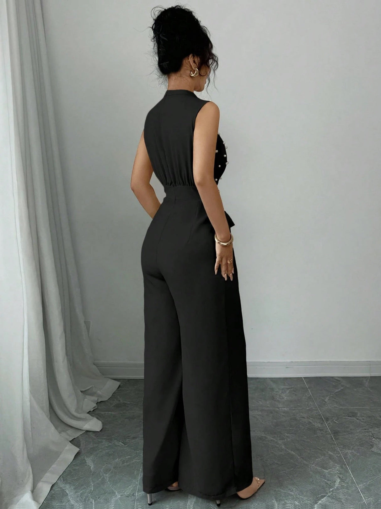 Polka Dots Crew Neck Sleeveless Wide-leg Jumpsuits