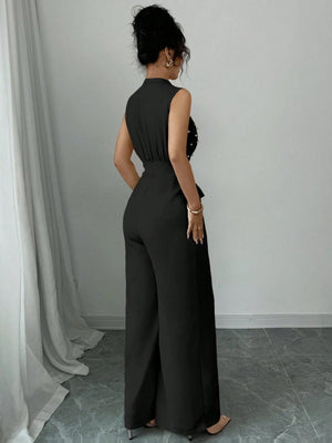 Polka Dots Crew Neck Sleeveless Wide-leg Jumpsuits