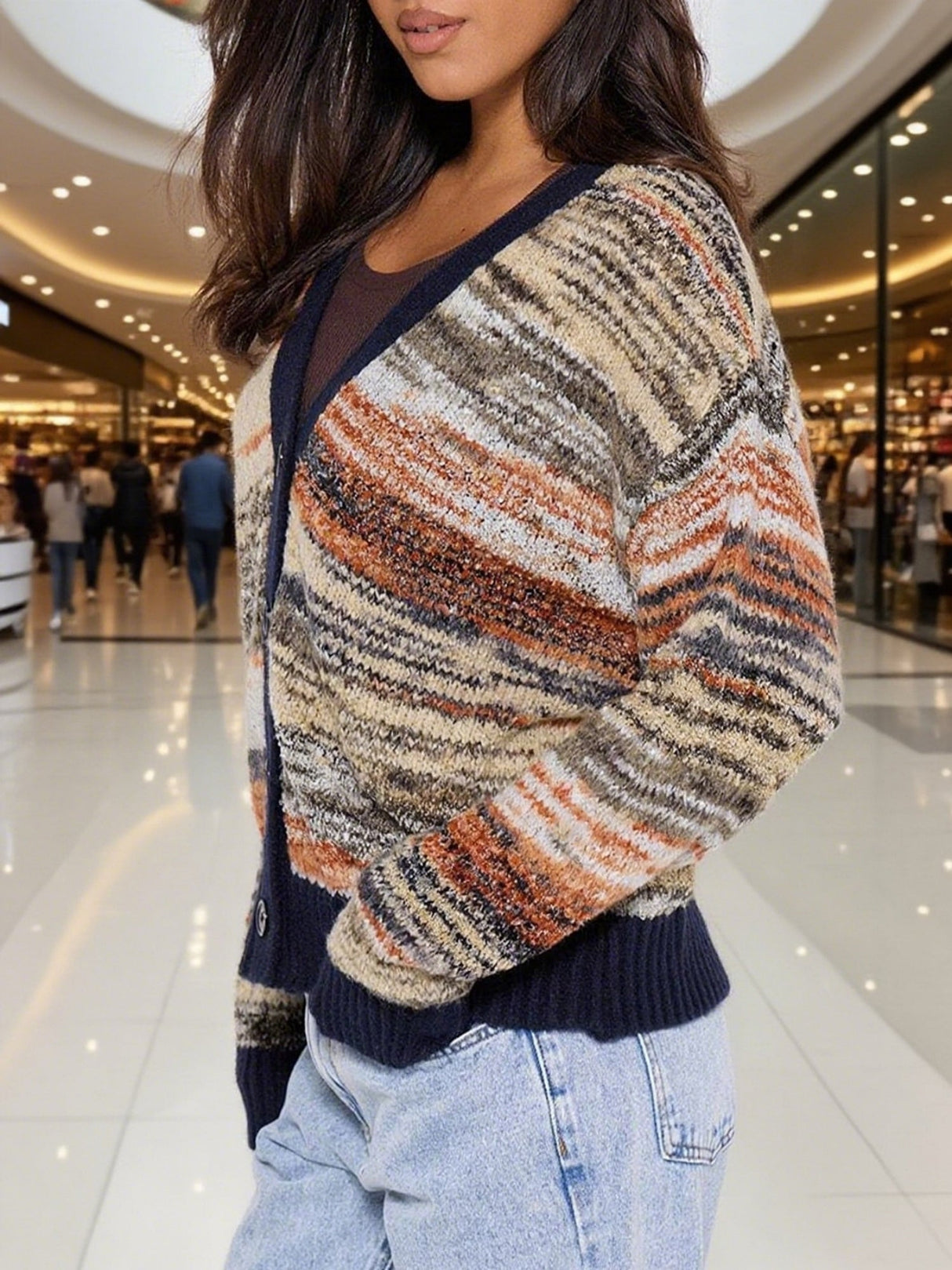 Gilets amples à col en V dégradé et color-block