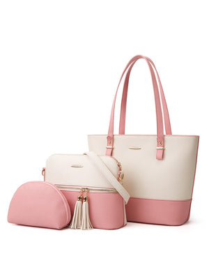 Color-blocked Tote Bag 3-piece Set