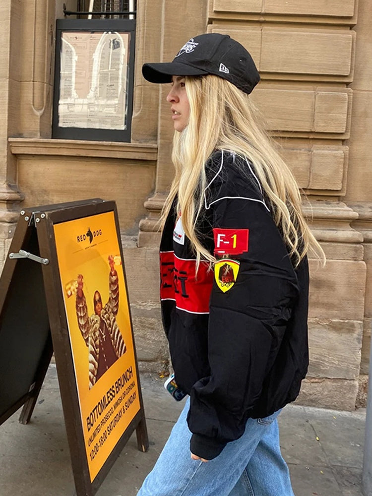 Color-blocked Printed Quilted Long-sleeved Motorcycle Style Jackets