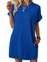 Pocket Crew Neck Short Sleeve Loose-fit Mini&Short Dresses