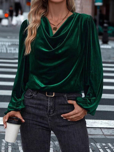 Pullover Collar Velvet Long Sleeve Pleated Grace Blouse