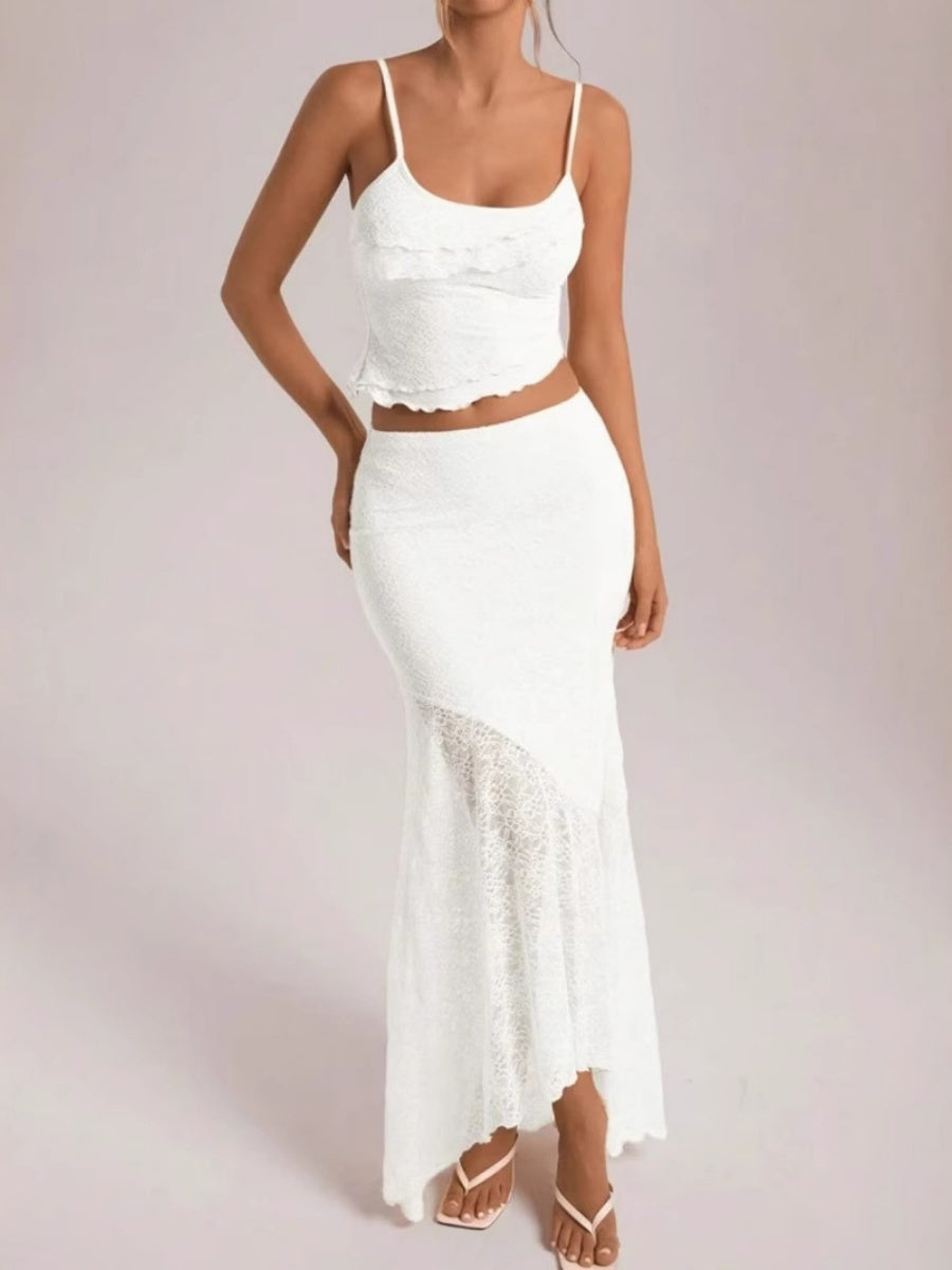 Liber Summer Women's Lace Solid Color 2-piece Sets