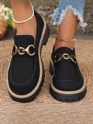 Solid Color Platform Loafers With Metal Buckles