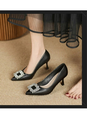 Liber Spring and Autumn Rhinestone Square Buckle Women's High Heels