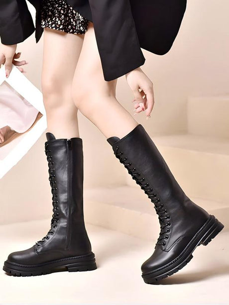 Retro Lace-up Riding Boots For Women