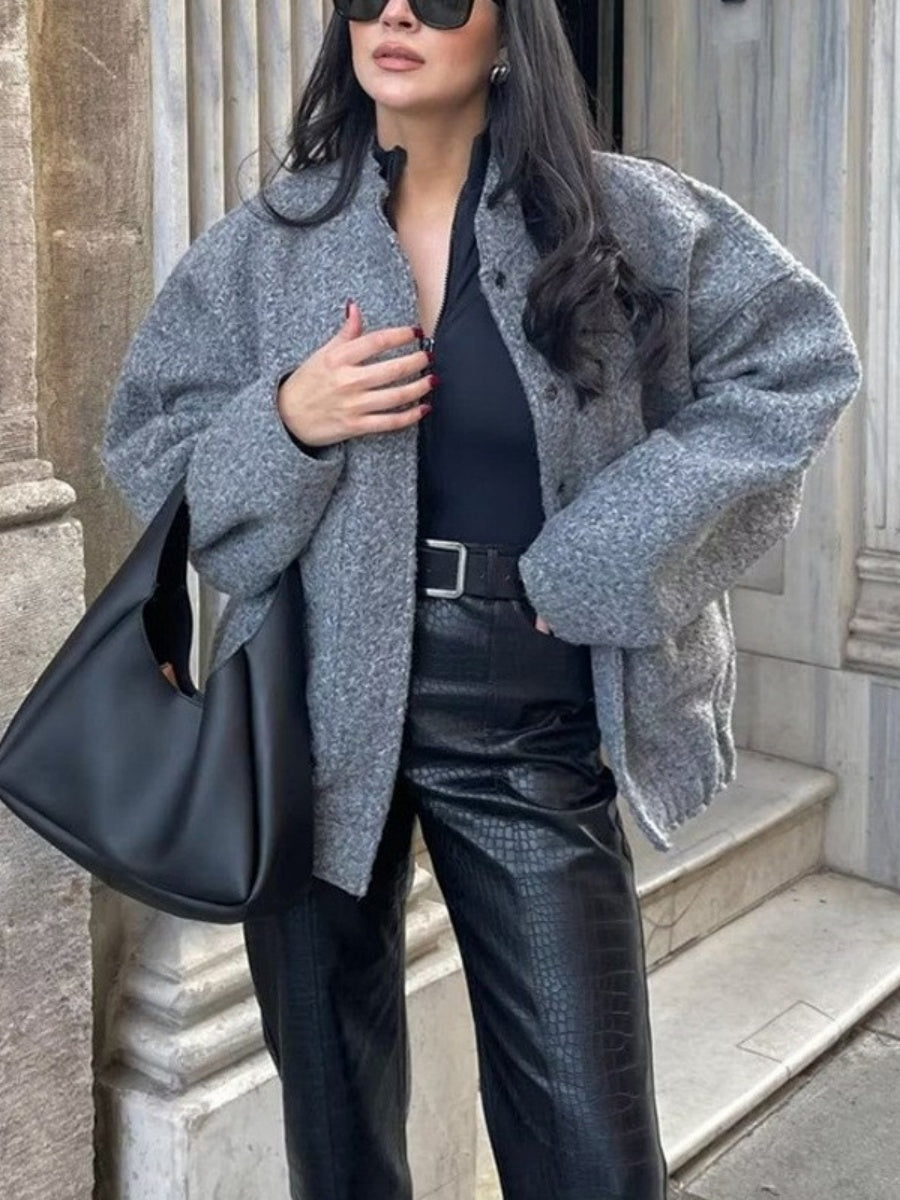 Stand Collar Solid Color Jackets