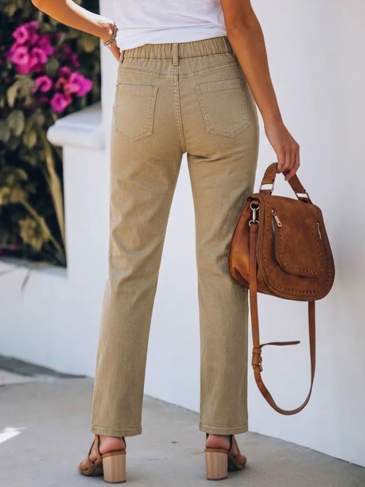 High-waisted Straight-leg Casual Trousers