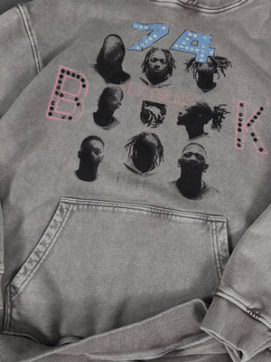 Hip Hop Digital Direct Injection Portrait Print Washing And Aging Hoodies