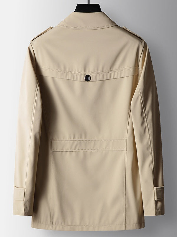 Business Notch-Lapel Single-Breasted Mid-Length Trench Coat