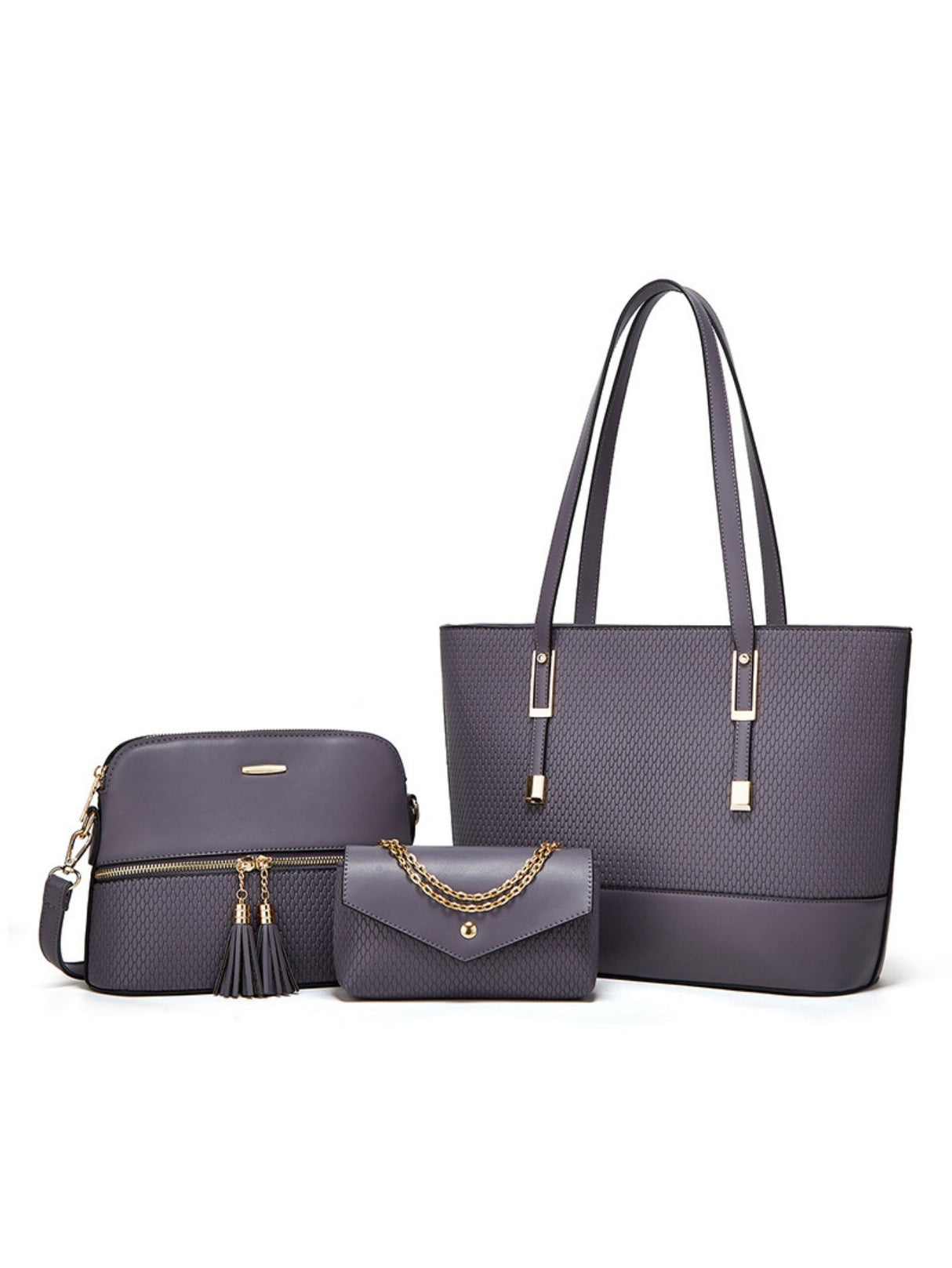 3-piece Plaid Embossed Tote Bag Set