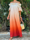 Off-the-shoulder Gradient Print Long Dress With Ruffled Trim