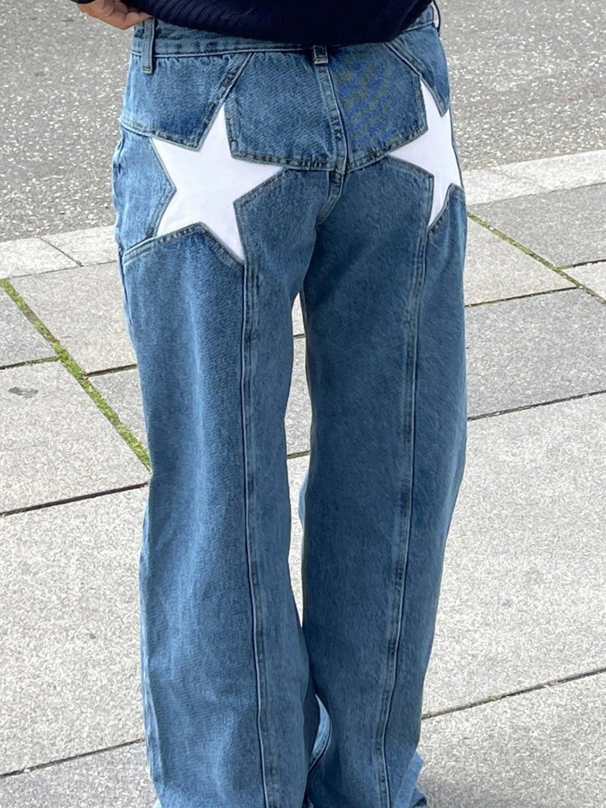 Y3K Color Blocking Five-pointed Star Low-waisted Wide-leg Pants Jeans