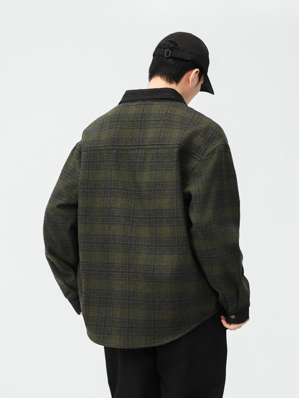 Plaid Loose-fit Wool Blend Shirts