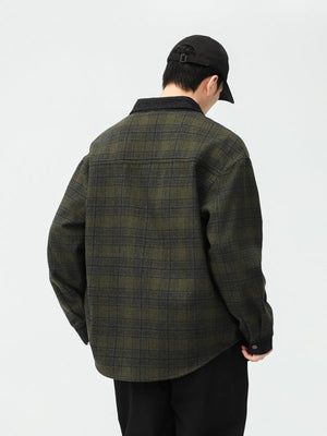 Plaid Loose-fit Wool Blend Shirts
