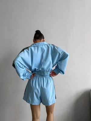 Liber Autumn women's contrast color block jacket long sleeve two piece suit