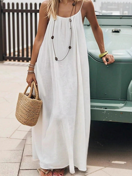 Backless Loose-fit Loungewear Blended Solid Color Maxi Dresses