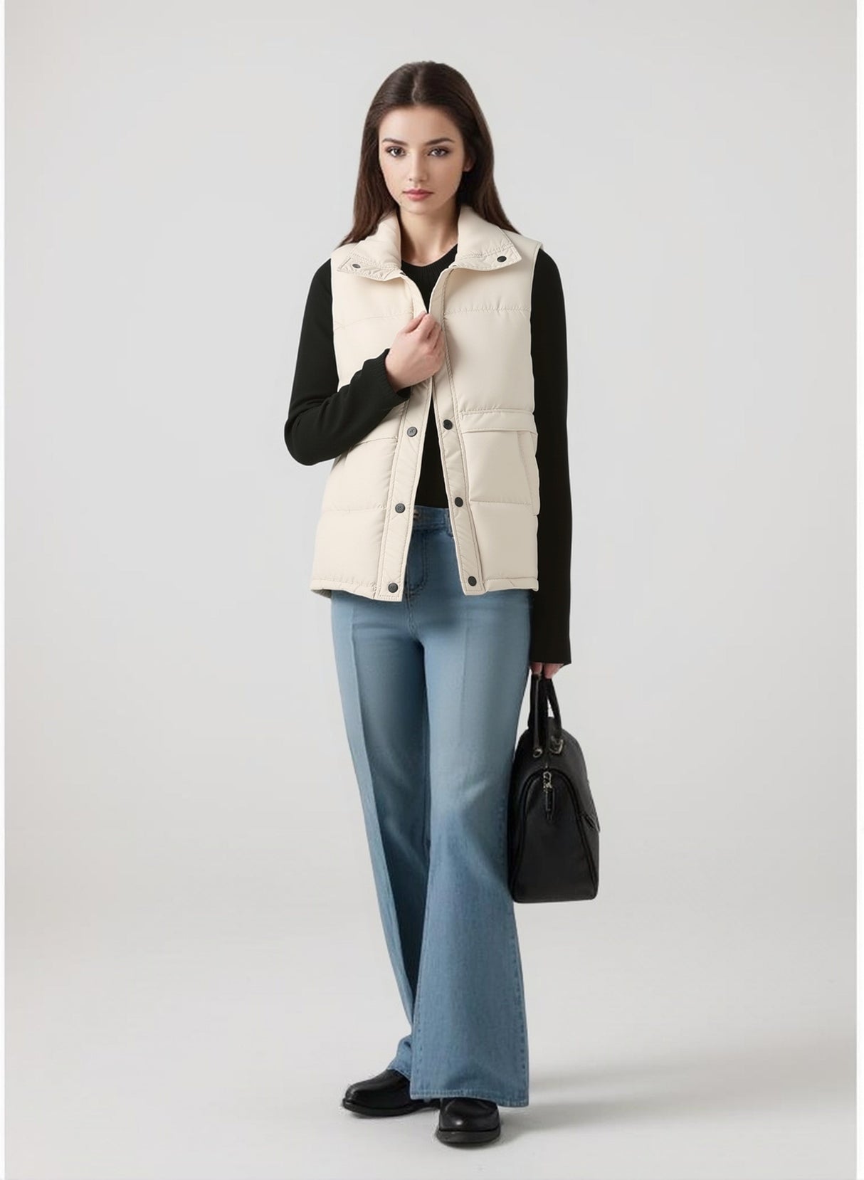 Short Loose And Versatile Pocket Stand Collar Down Jackets Vests