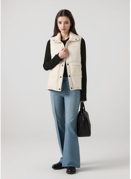 Short Loose And Versatile Pocket Stand Collar Down Jackets Vests