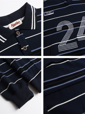 Liber Autumn Neutral wear Embroidery Stripes Polo Shirts