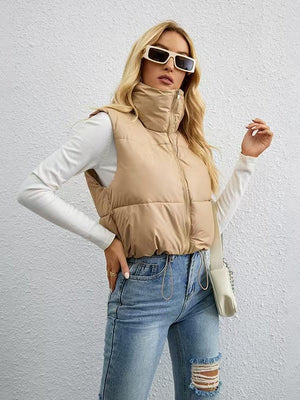 Sleeveless Zipper Stand Collar Vest Jacket Down Vest