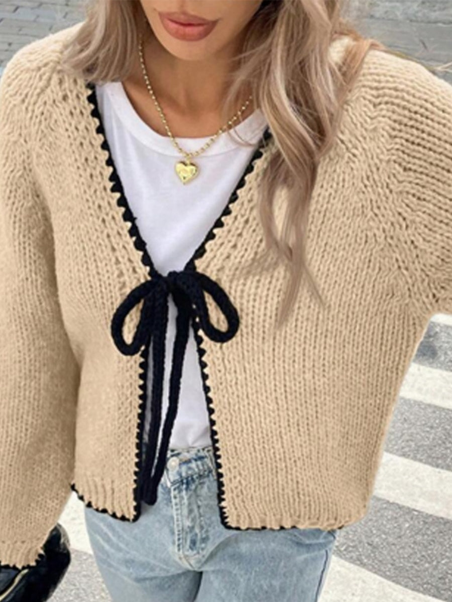 Liber Autumn Women's Chain link Contrasting colors Bandage Cardigans