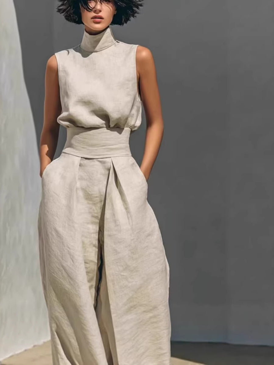 Turtleneck Simplicity Jacket High Waist Wide-leg Pants Set 2-piece Sets