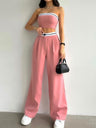 Color-blocked Vest Bandeau High-waisted Wide-leg Trousers 2-piece Sets