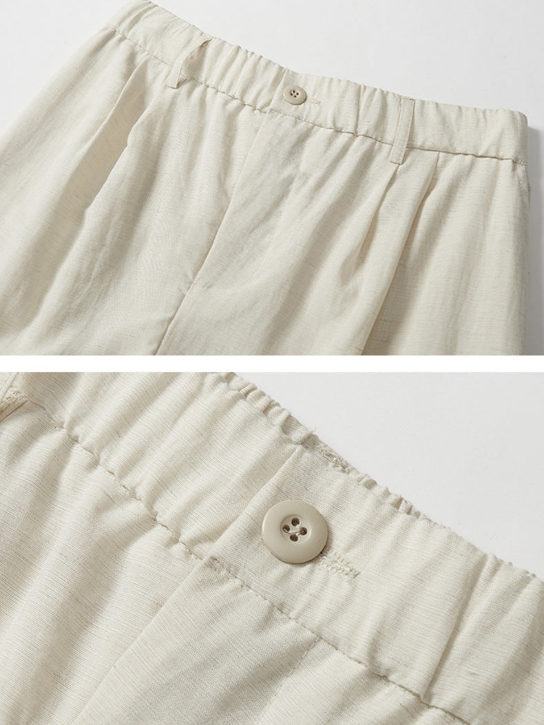 Army Green Flax Wide-leg Pants