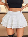 Y2K Lace Trim Low-waisted Pleats Multi-tiered Cake Skirt Sweet Short Skirt