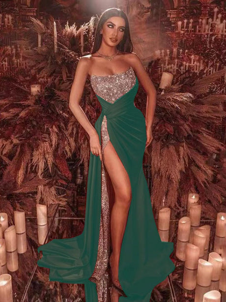 Sexy Off-shoulder Strapless Maxi Dress With Slits And A Full Skirt