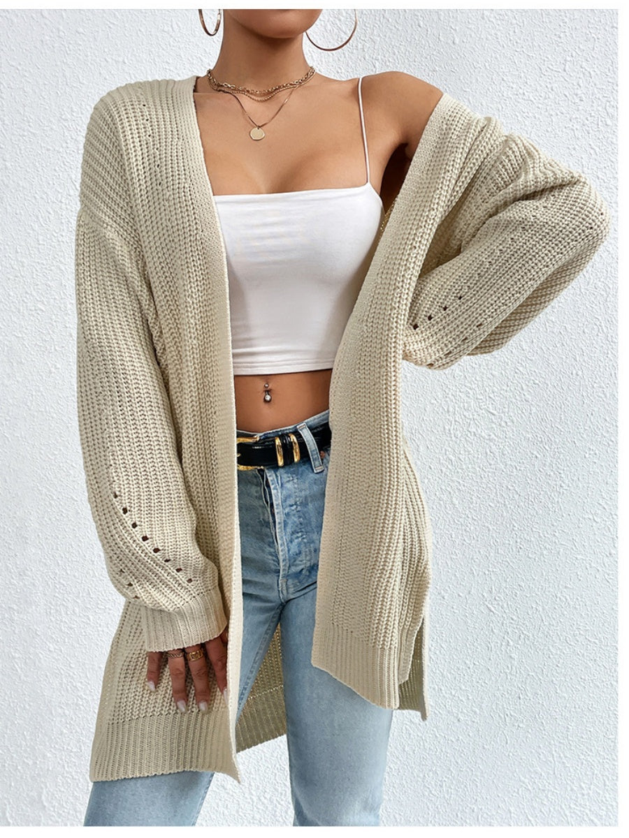 Liber Autumn Women's Color Plain stitch Mid-length Cardigans Coat