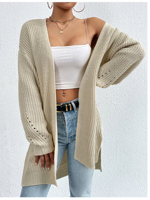 Liber Autumn Women's Color Plain stitch Mid-length Cardigans Coat