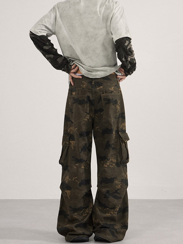 Liber Autumn Neutral wear Multiple pockets Camouflage Pants