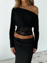 Splicing Lace Off Shoulder Long Sleeve Batwing Sleeves T-shirts